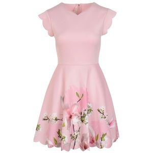 ted baker grettae pink floral 🌸🪷 skater mini fit & flare dress